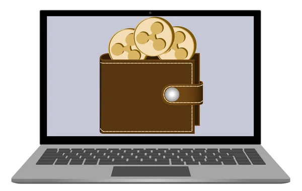 Brieftasche mit Münzen auf Laptop-Bildschirm — Stockvektor