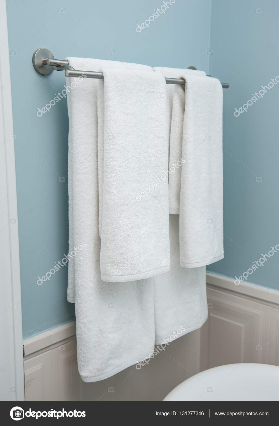 Two towels hanging on the Clothes line.Clean white towels on a