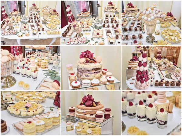 Décoration Mariage Avec Cupcakes Couleur Pastel Meringues Muffins Macarons Arrangement — Photo