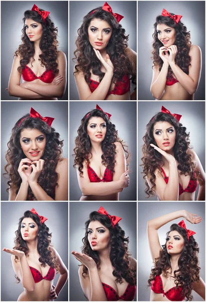 Attractive Girl Red Bow Her Head Red Bra Send Kiss — Stock Photo, Image