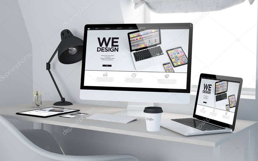 devices showing web design on screens