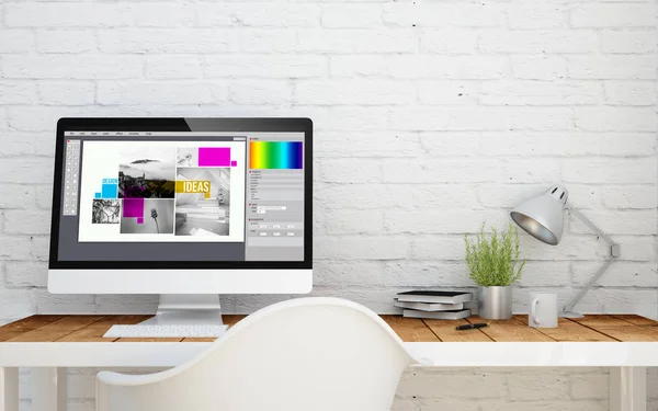 Computer in loft studio — Stockfoto