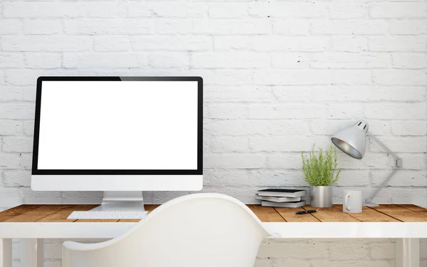 Computer im Loft-Studio — Stockfoto