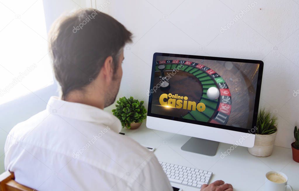man playing online casino