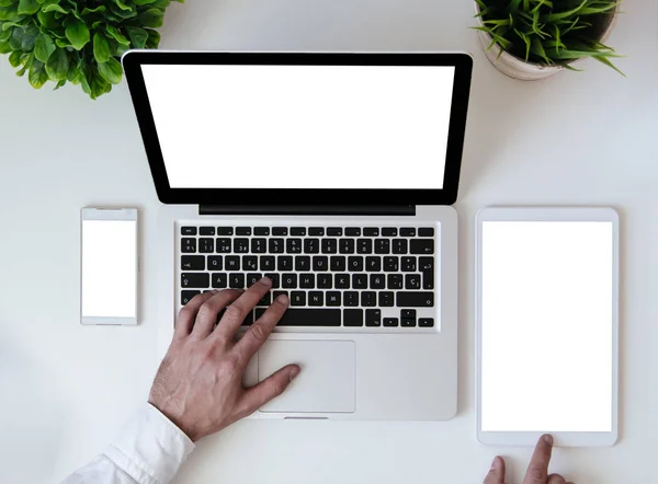 Office tabletop white screen — Stock Photo, Image