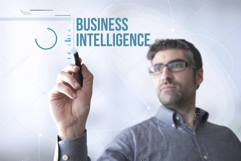 man touching business intelligence