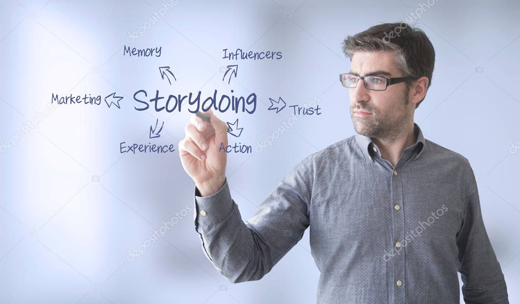 businessman  with story doing text 