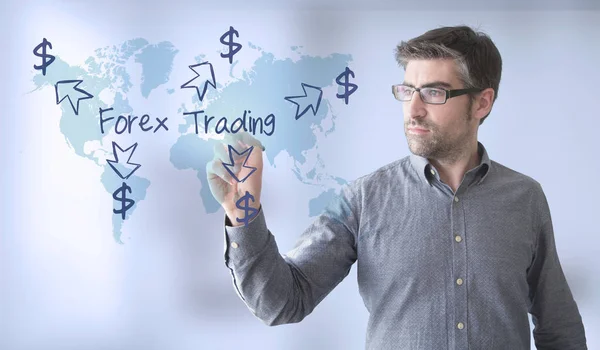 Biznesmen, dotykając forex trading tekstu — Zdjęcie stockowe