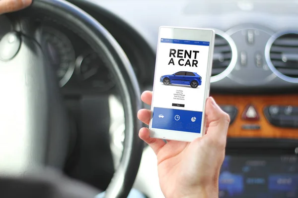 Smartphone with rent a car website — Stock Photo, Image