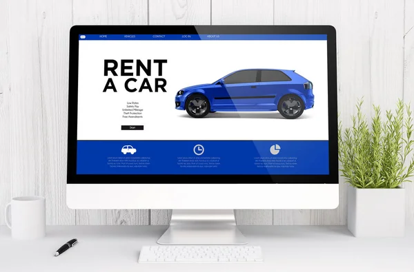 Rent a car on computer — Stock Photo, Image