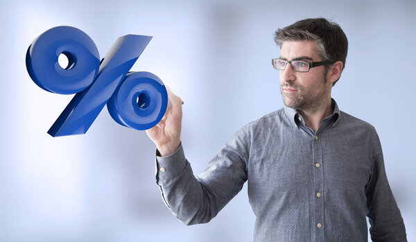 businessman touching percent symbol