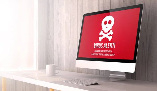 Workspace with virus alert. — Stock Photo, Image