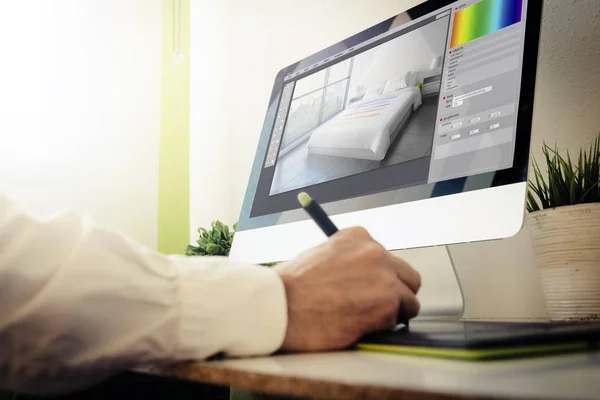 Interior designer working on personal computer — Stock Photo, Image