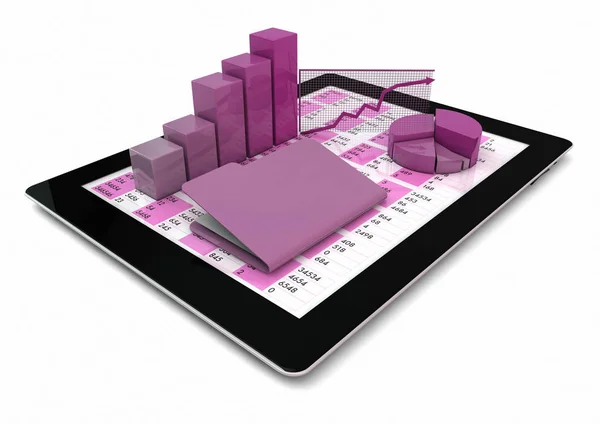 Gráficos e tablet mostrando dados — Fotografia de Stock