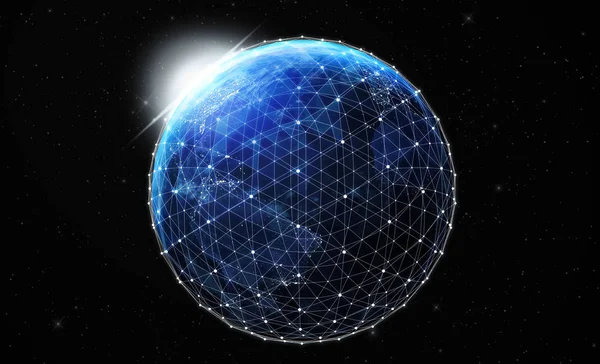 Erde in der Nacht aus dem All globale Kommunikation — Stockfoto