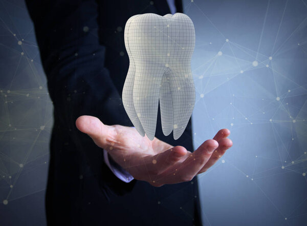 businessman with 3d facet tooth