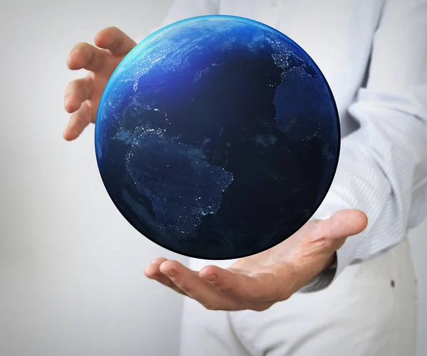 Earth with network between hands — Stock Photo, Image