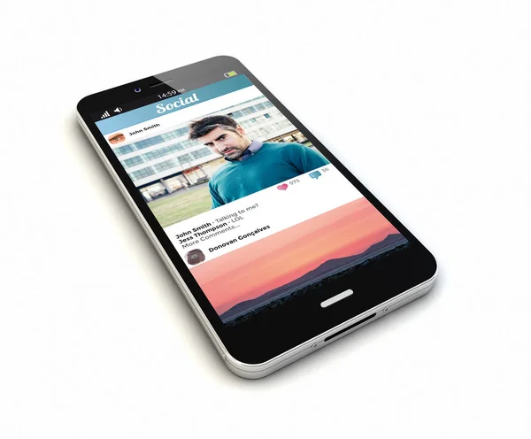 Smartphone with photo social network — Stock Photo, Image