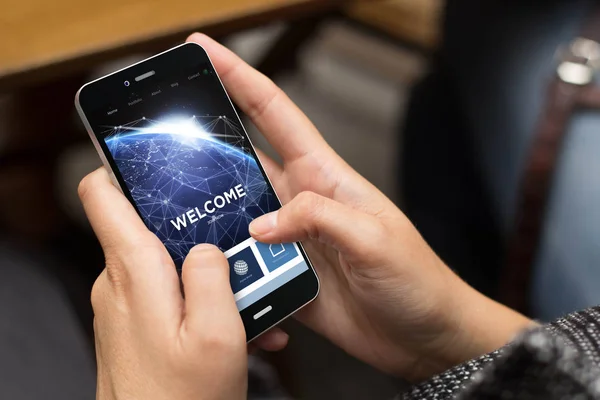 Girl using a digital generated phone — Stock Photo, Image