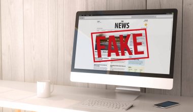 fake News website on the screen.  clipart