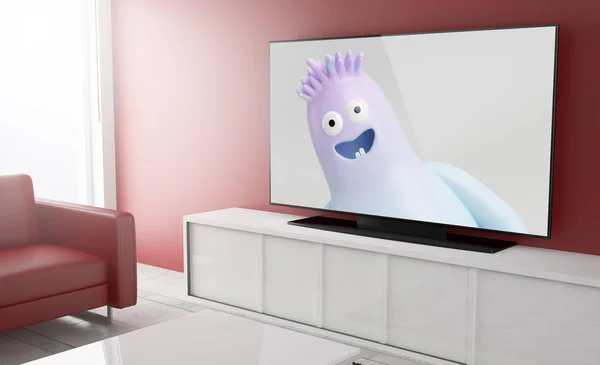 Hoe op smart tv op een woonkamer — Stockfoto