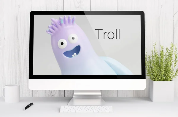 Rendering visar troll på dator. — Stockfoto