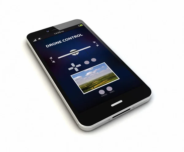 Smartphone med cdrone control-appen — Stockfoto