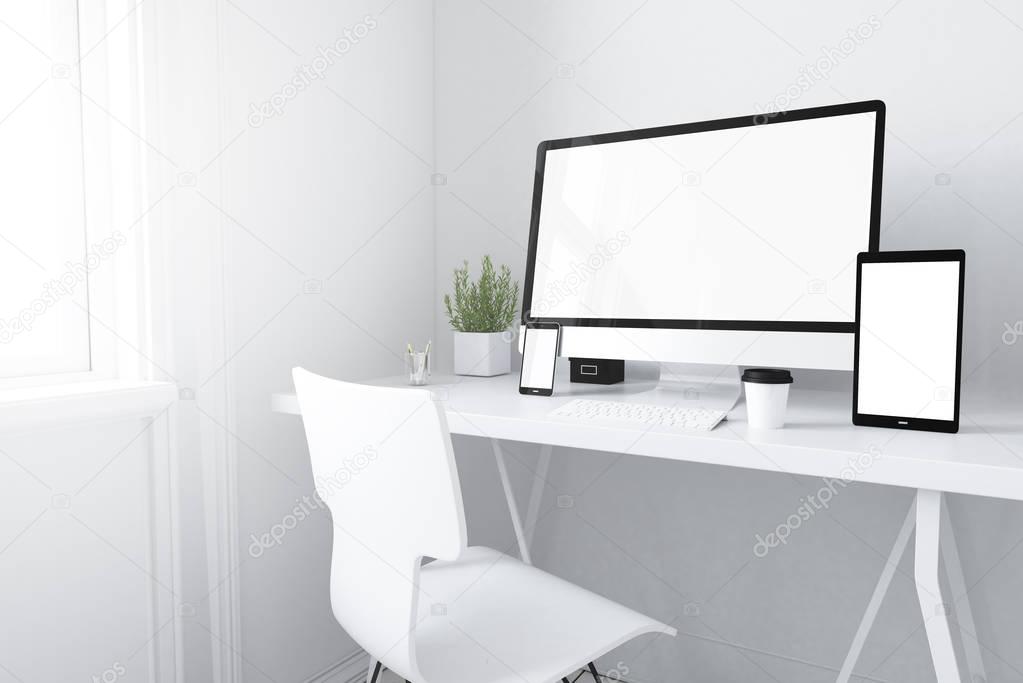 devices on desktop. Isolated screens