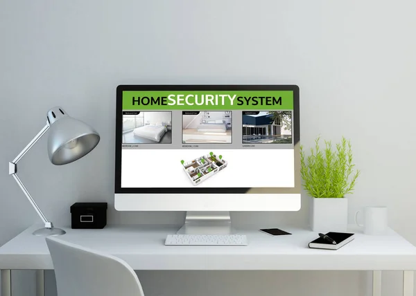 Workspace with video cctv on screen — Stock Photo, Image