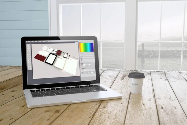 노트북 보여주는 브랜딩 디자인 — 스톡 사진
