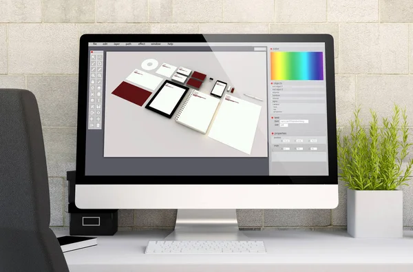 Computer zeigt Branding Design auf dem Bildschirm — Stockfoto