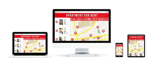 家賃のウェブサイトのためのアパートを示すデバイス — ストック写真