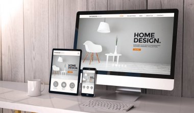 devices with interior design website on screens 