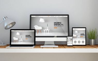 devices with interior design website on screens  clipart