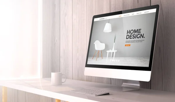 Computer showing interior design website — Stock Photo, Image