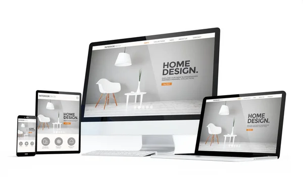 Dispositivos con sitio web de diseño de interiores en pantallas —  Fotos de Stock