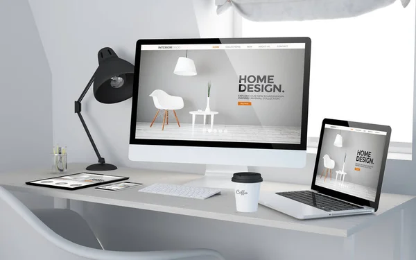 Devices with interior design website on screens — Stock Photo, Image