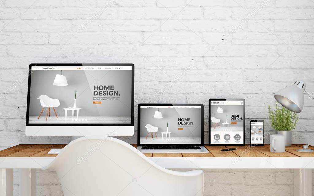 devices with interior design website on screens 