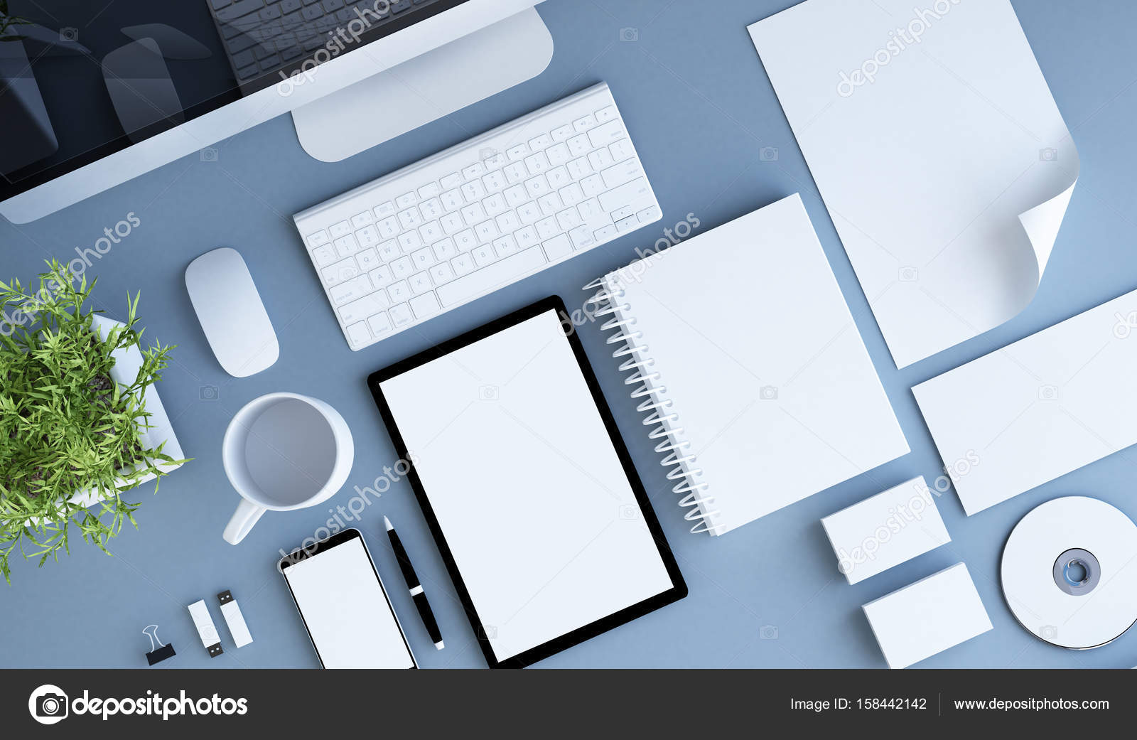 Desktop with office stuff Stock Photo by ©georgejmclittle 158442142