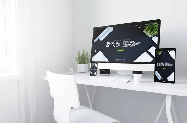  Beyaz çok az çalışma dijital ajans Web sitesi üzerindeki aygıtlar