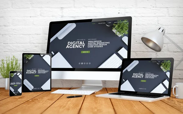 devices with agency website design on screens