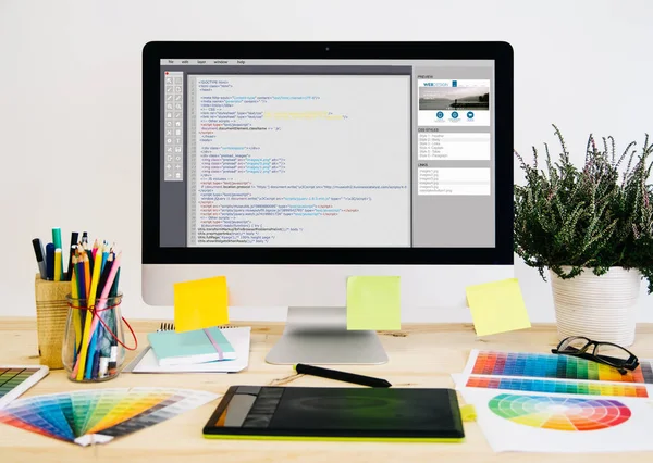 Schreibwaren Desktop Web Coding Design — Stockfoto