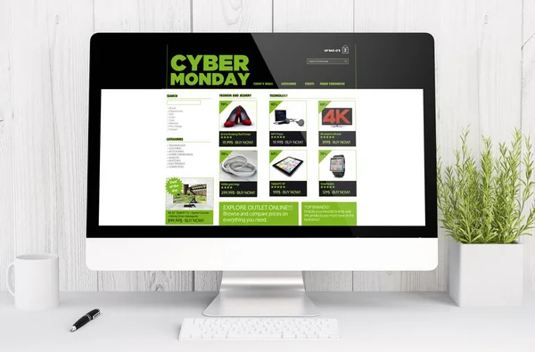 Ordinateur Bureau Avec Cyber Lundi Site Vente Écran Rendu — Photo