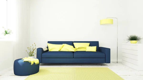Stue Interiør Med Sofa Rendering - Stock-foto