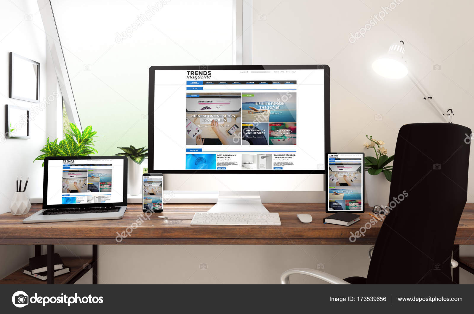 Rendering Desktop Computer Laptop Tablet Smartphone Showing Modern