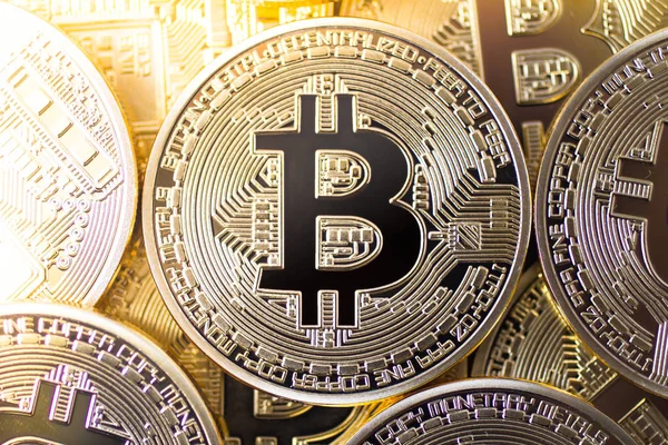 Rendering Goldener Bitcoins Hintergrund Der Kryptowährung — Stockfoto