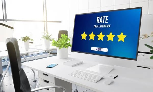 Computer Modern Office Rating Website Design Screen Modern Office Workplace — Stock Photo, Image