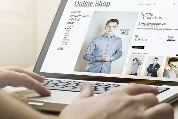 Hombre Haciendo Compras Línea Usando Ordenador Portátil — Foto de Stock