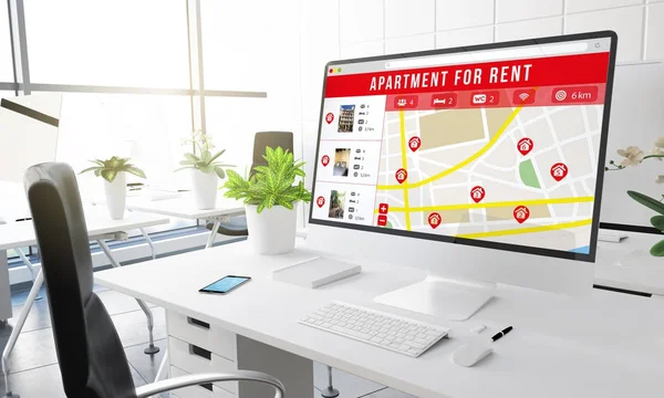 Computer Apartment Rent Website Screen Rendering — Stock Photo, Image