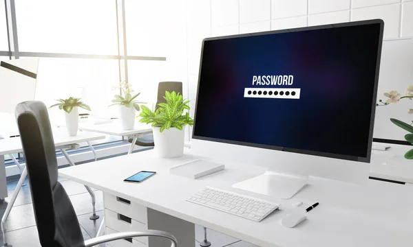 Computer Con Password Che Entra Nel Design Dell Interfaccia Sullo — Foto Stock